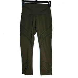 Lululemon Train Times Crop 21 Leggings Olive Green Mesh High Rise Size‎ 4